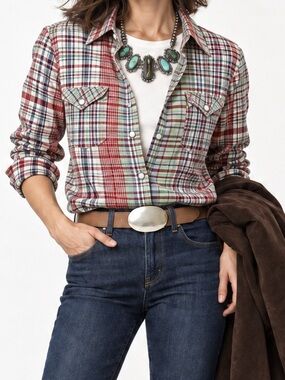 NWT - Polo by Ralph Lauren Multicolor Plaid Western Snap Shirt, XL